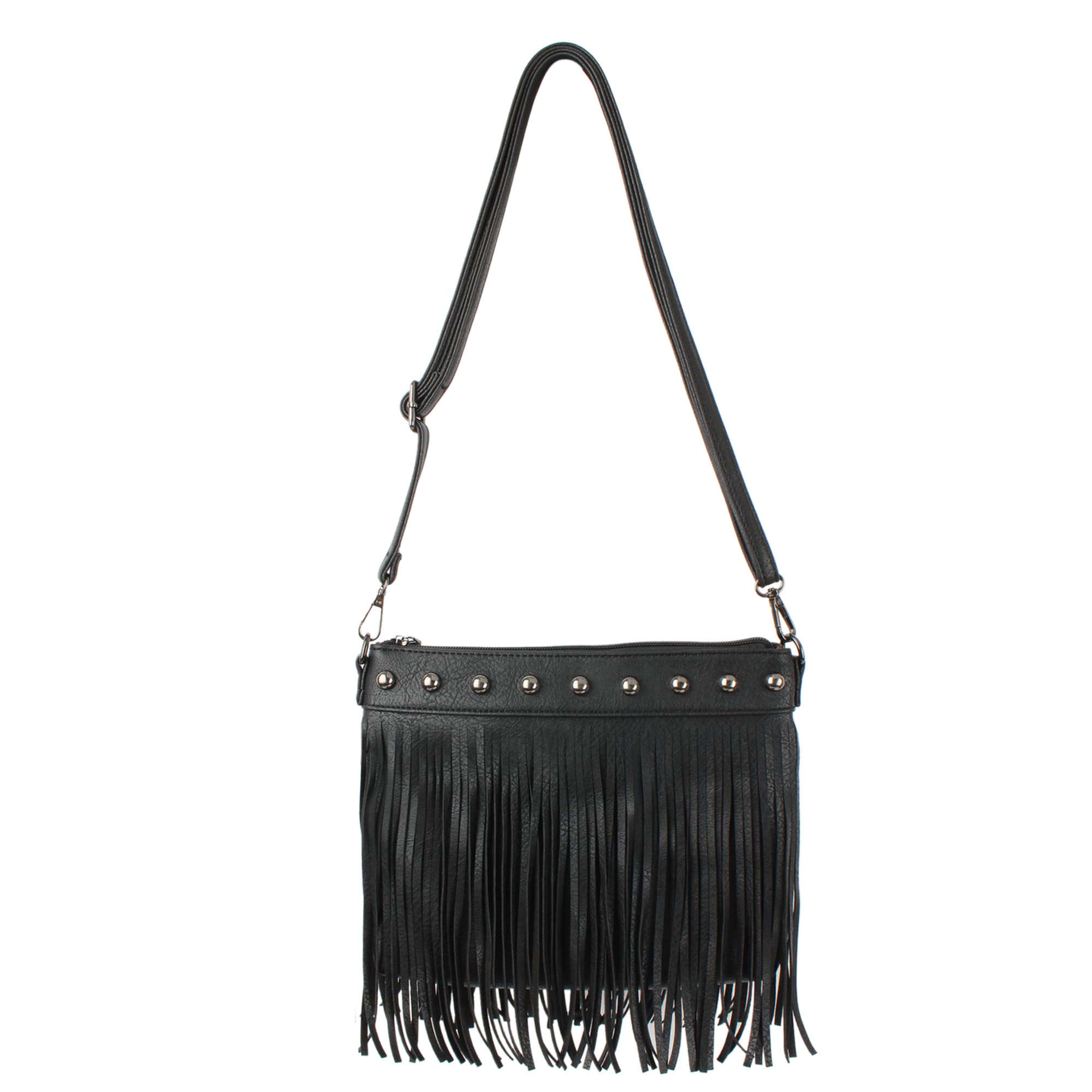 Minache Women's Fringe Crossbody Shoulder Bag with Rivet & Tassel Details - Stylish Messenger Purse for Casual Outings, Parties, and Daily Use