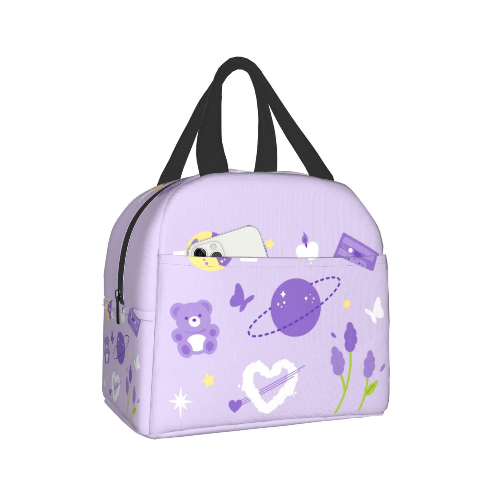Reusable Insulated Lunch Box - Cute Purple Bento Cooler Bag for Work, School & Picnics | Eco-Friendly Tote for Women & Men | Perfect for Office, Home & Outdoor Use
