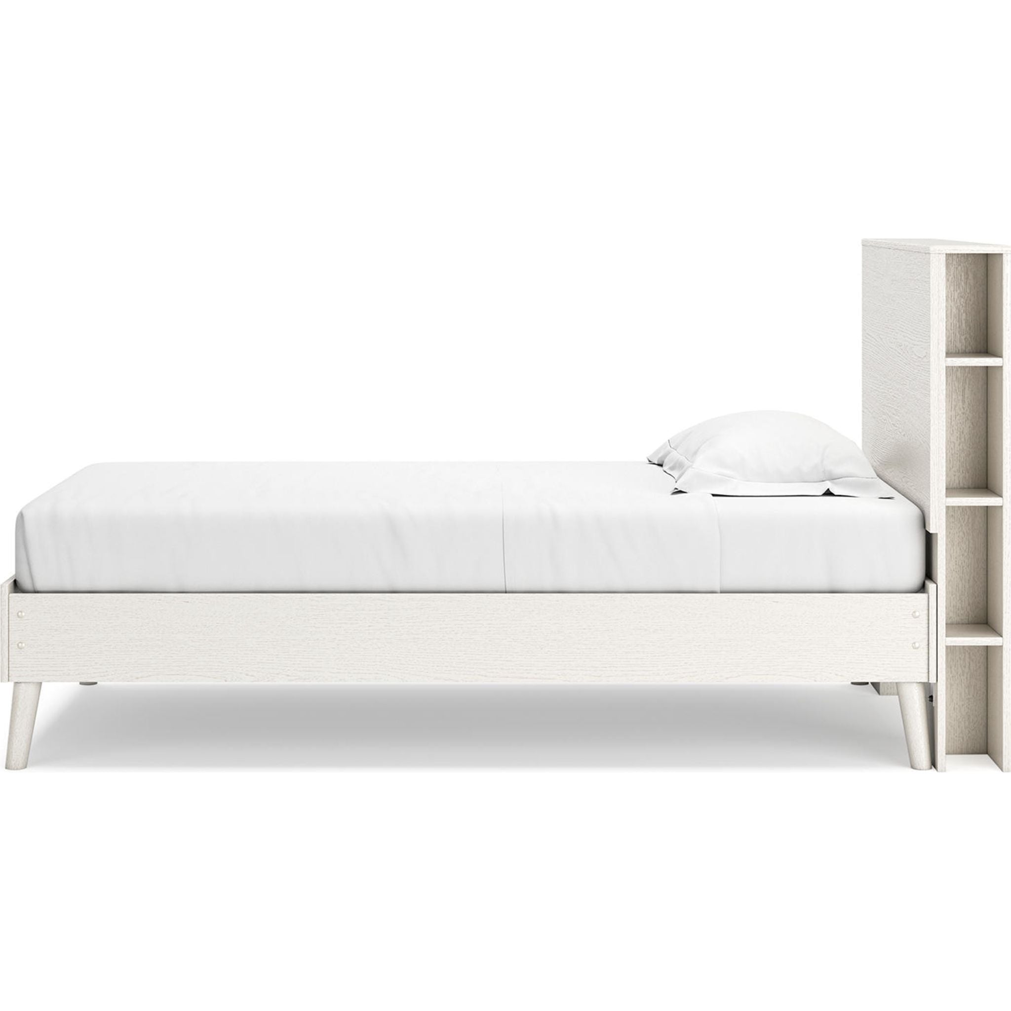 Aprilyn Twin Bookcase Bed in White - Space-Saving Kids Bedroom Furniture for Small Rooms & Dorm Decor
