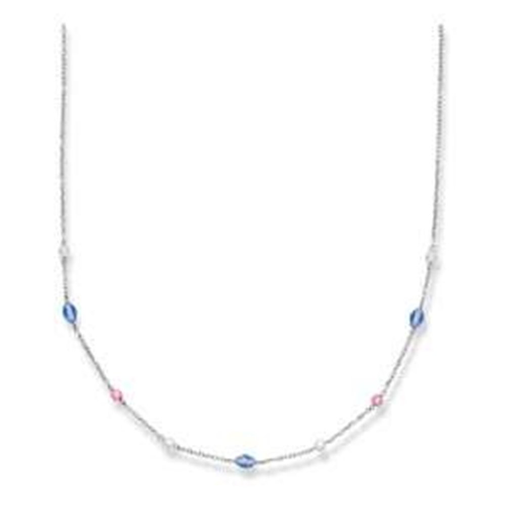 Pink & Blue Crystal Station Necklace - Sterling Silver Rhodium for Elegant Occasions