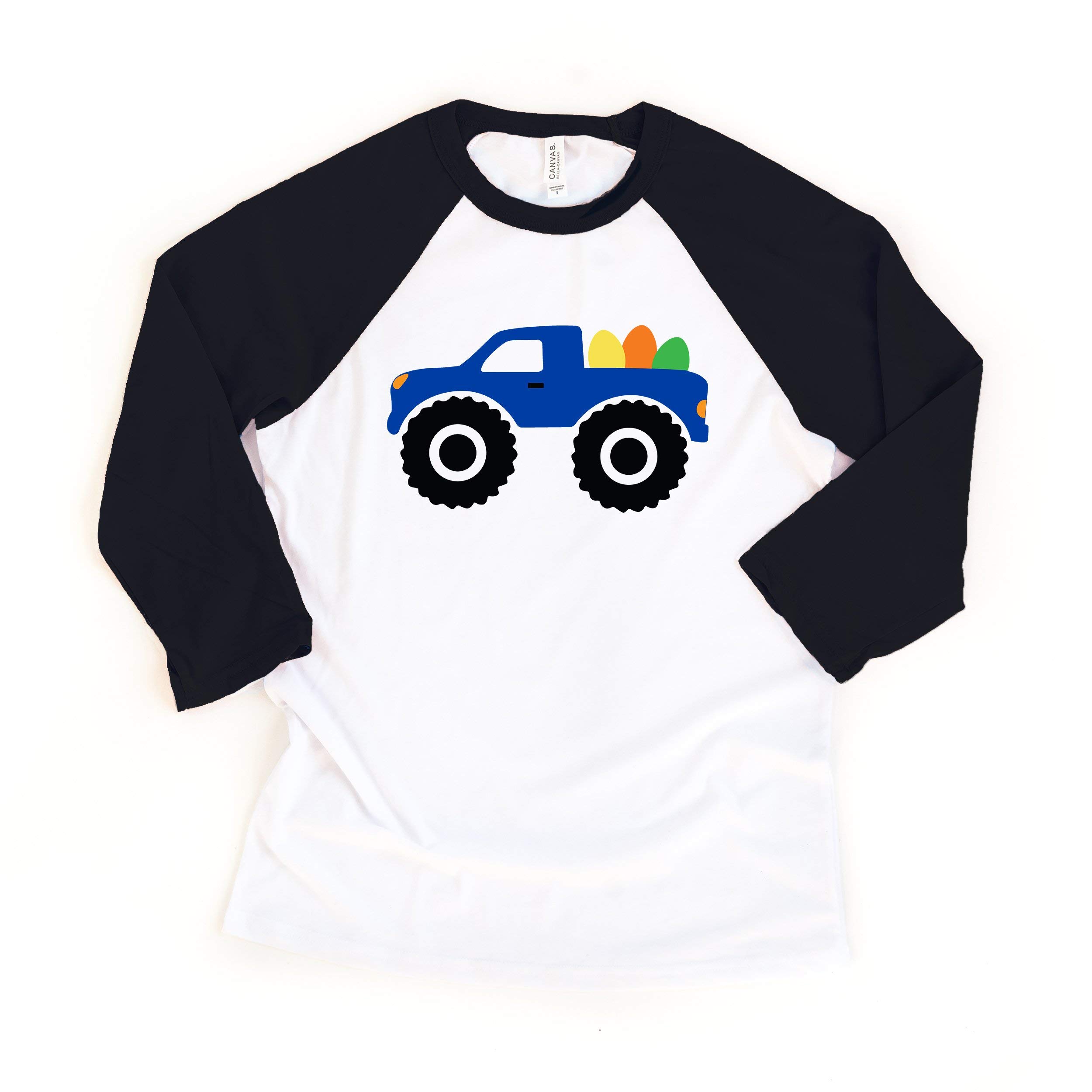 Little Spunkies Easter Monster Truck with Eggs - Cute Raglan Tee for Toddlers | Fun Holiday Outfit for Easter Egg Hunts & Spring Festivals