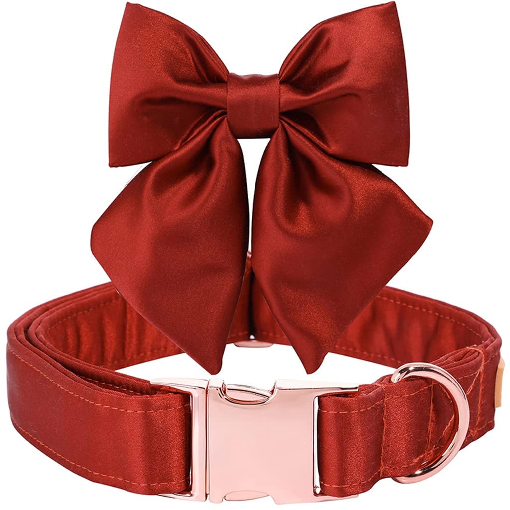 UOEIDOSB Adjustable Red Silk Dog Collar with Bowtie - Soft & Stylish Pet Collar for Small, Medium & Large Dogs - Perfect for Special Occasions, Pet Parties & Daily Walks (Large Size)