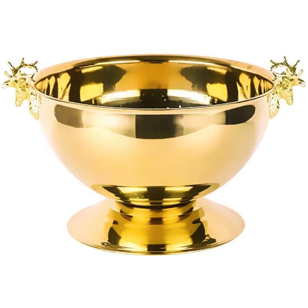 FMOGE 13.5L Double Wall Insulated Stainless Steel Ice Bucket with Tongs - Gold Wine Chiller for Parties, BBQ, Buffet & Outdoor Events - Portable Beverage Cooler for Champagne, Beer & Cocktails