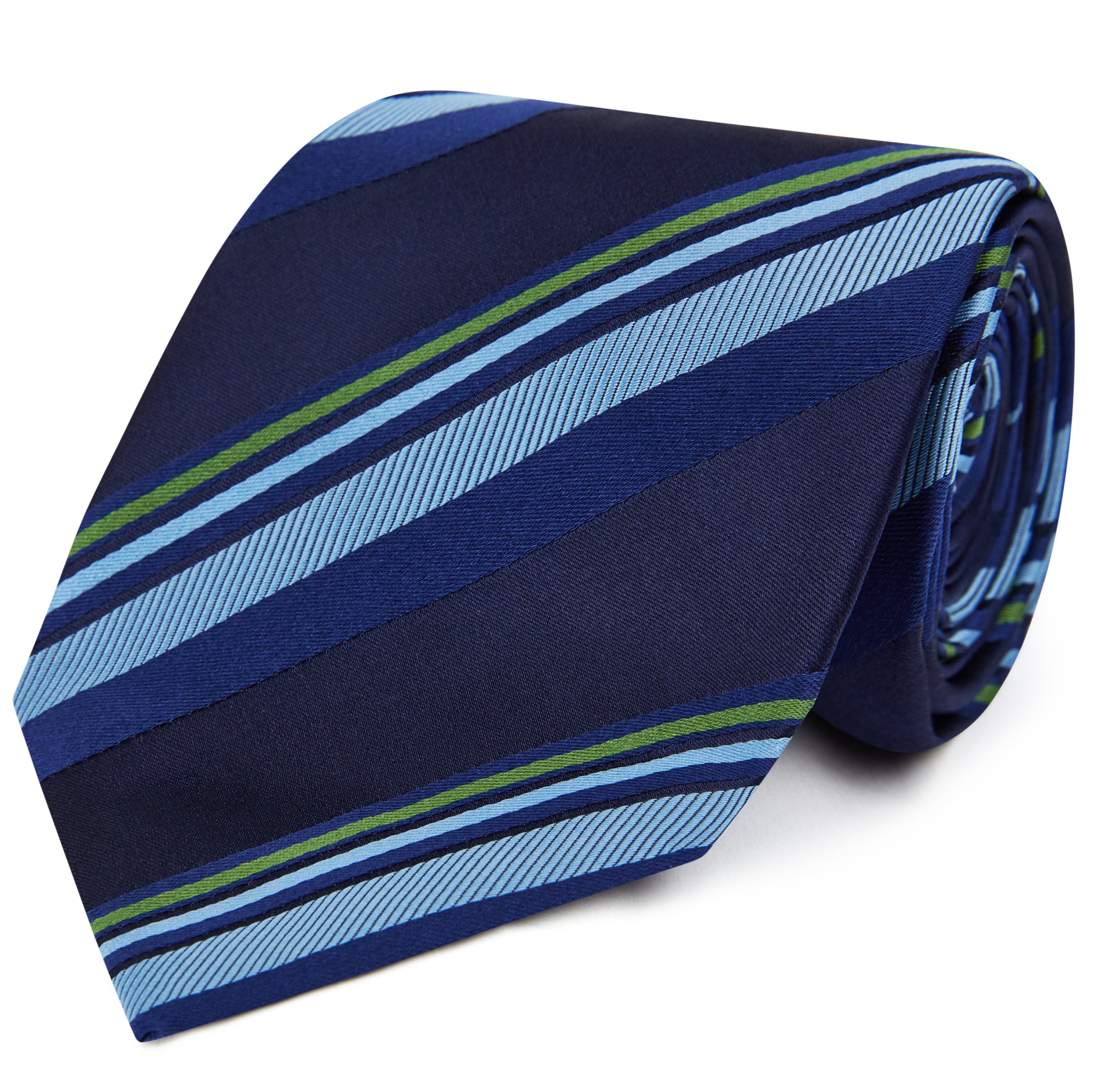 Premium Navy Blue Sateen Multi-Stripe Woven Silk Necktie for Men - Elegant Formal Wear for Business, Weddings & Special Occasions