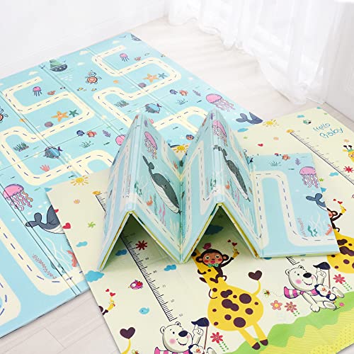 Baby Play Mat Set of 2 - Extra Large Folding Foam Floor Mat for Crawling | Waterproof & Reversible Non-Toxic Playmat for Infants, Toddlers & Kids | Indoor & Outdoor Use | Perfect for Nursery, Playroom & Backyard Activities | Maze Design