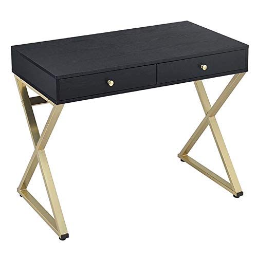 BOWERY HILL Modern Writing Desk - Black & Brass Finish Home Office Furniture for Study, Work, or Small Space Living