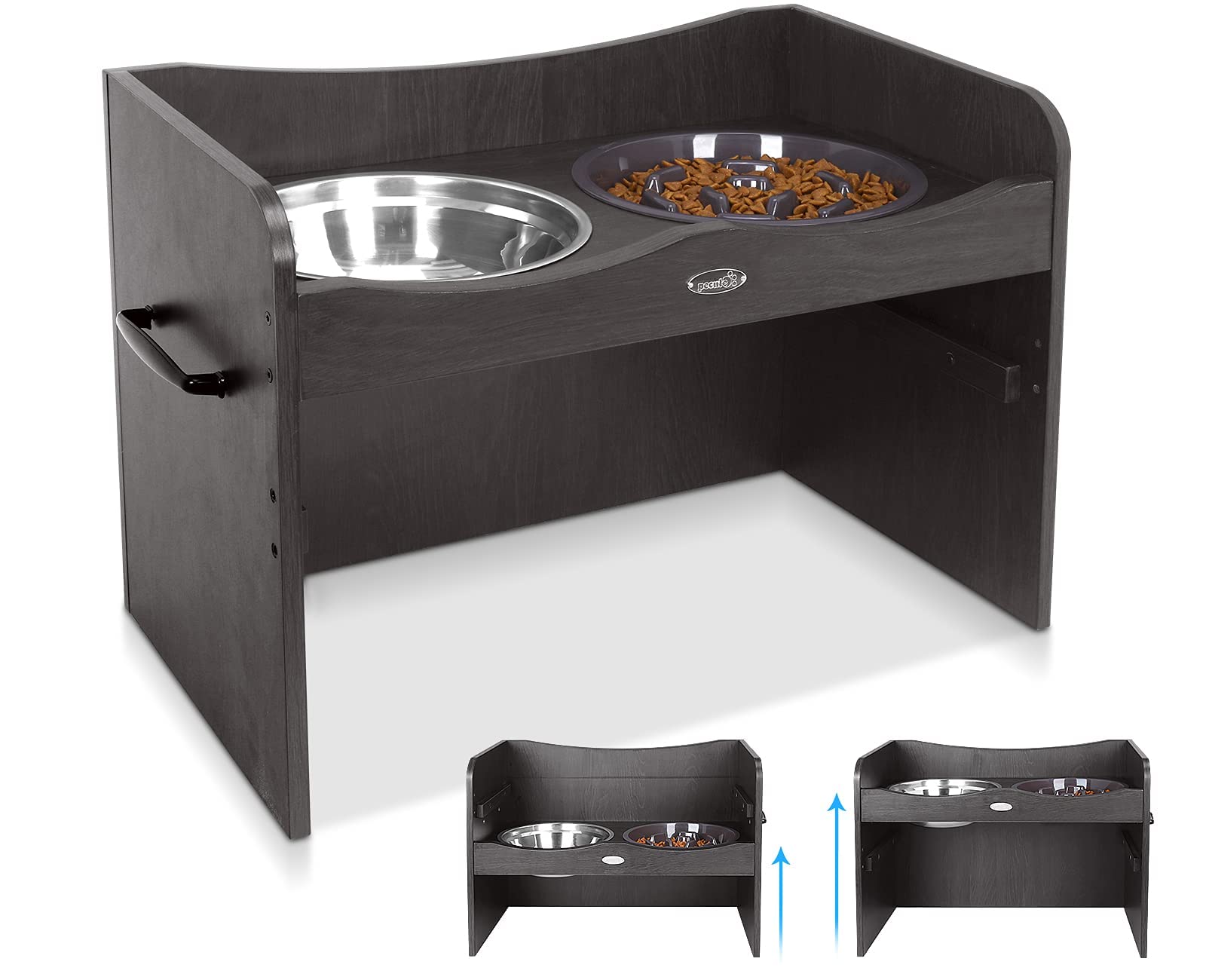 **Adjustable Height Elevated Dog Slow Feeder Bowl Set - Non-Slip Raised Pet Food & Water Bowls for Medium & Large Dogs (1.16L Slow Feeder + 1.87L Metal Bowl) - Perfect for Slow Eating & Fun Feeding at Home or Travel**
