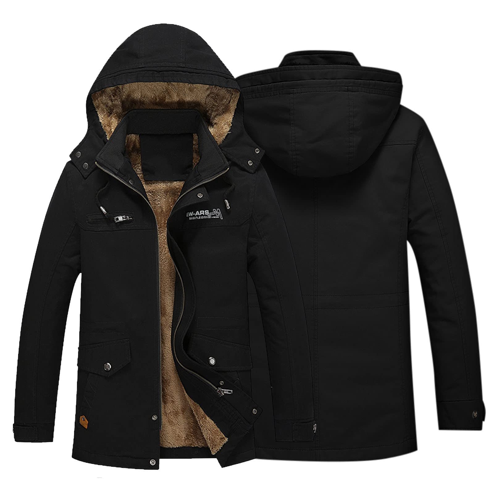 Men's Winter Jacket with Stand Collar - Thick Cotton Hooded Coat for Cold Weather, Velvet Lined for Warmth, Pockets for Convenience - Perfect for Outdoor Activities, Casual Wear, and Night Outings