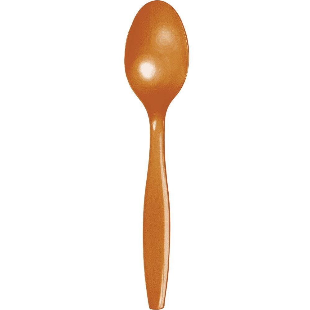 Colorful Plastic Spoons for Parties - Creative Converting Spice Orange Disposable Cutlery - Perfect for Birthday, Wedding, BBQ & Picnic Events
