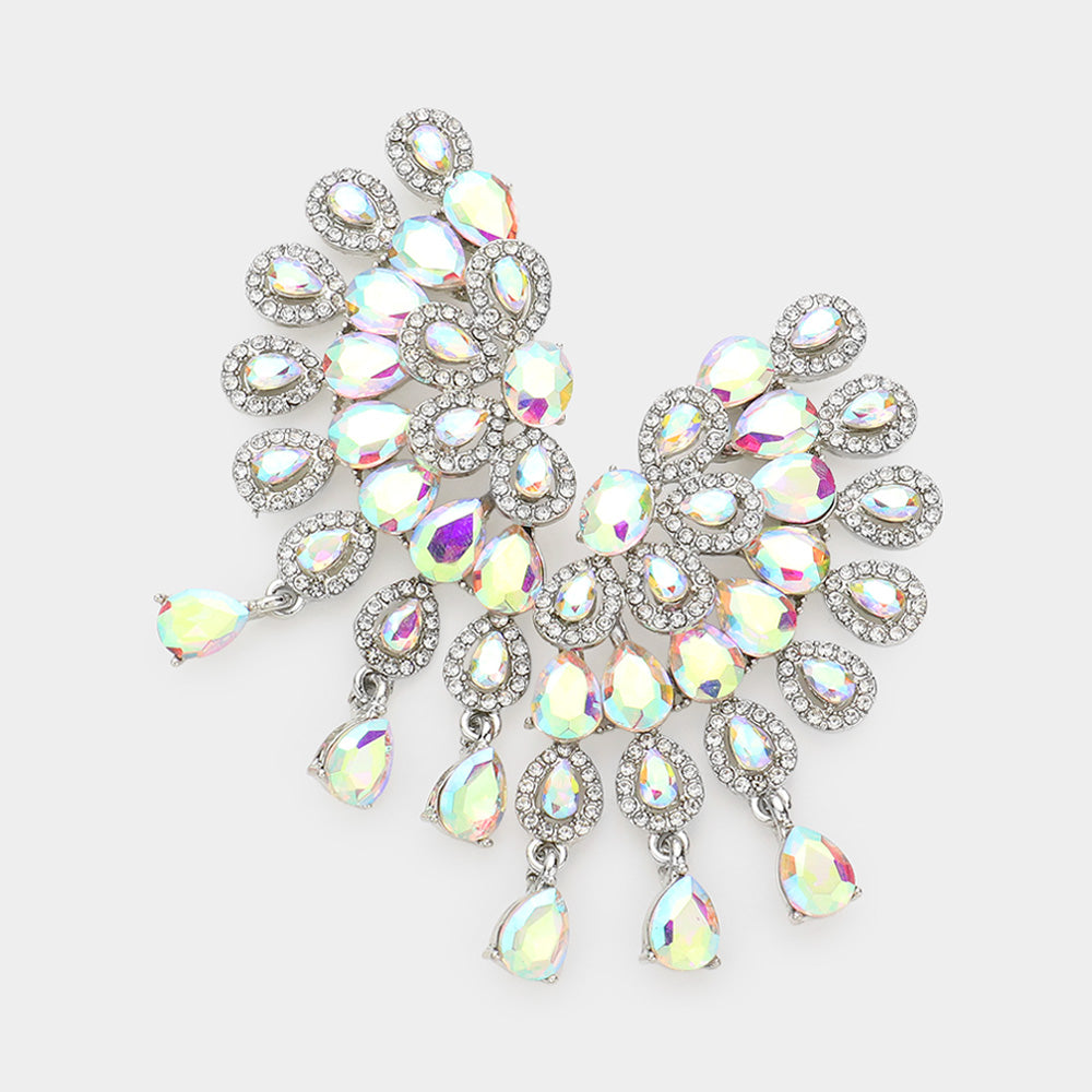 AB Teardrop Rhinestone Accented Pageant Earrings for Women | Elegant Prom Earrings for Dances & Formal Events | 609261 | Perfect for Pageants, Weddings & Special Occasions