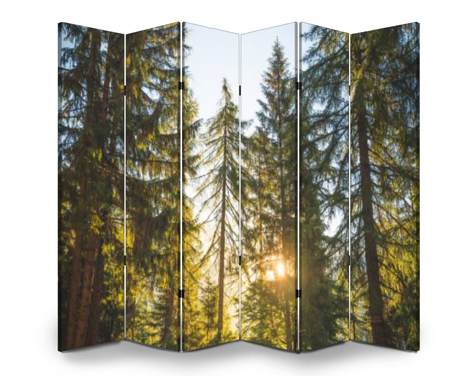 6-Panel Folding Room Divider with Nature Forest View - Green Canvas Privacy Screen for Indoor Space Separation | Perfect for Home, Office, and Studio Use