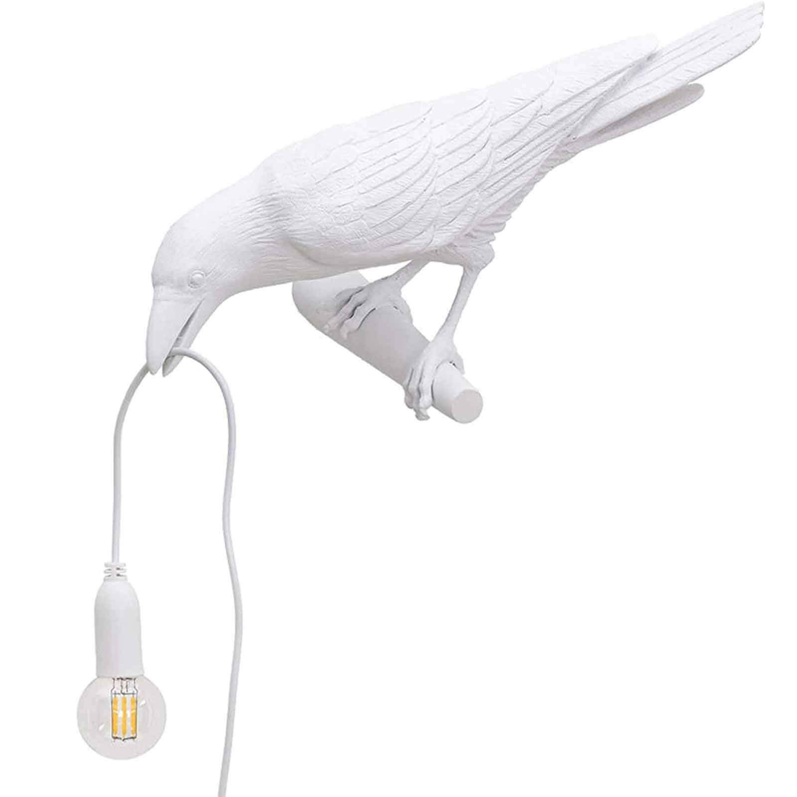 Raven Table Lamp - Artificial Bird Shaped Resin Light with Edison Bulb, Modern Art Decor for Bedroom & Living Room | White Wall Lamp (One Size) - Perfect for Gothic Home Decor, Halloween Lighting & Unique Gift Ideas