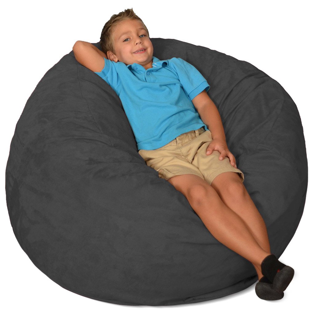 3 ft Memory Foam Bean Bag Chair - Charcoal Micro Suede | Ultra Comfortable Lounge Chair for Adults & Teens | Perfect for Gaming, Reading & Relaxing in Bedroom, Living Room or Dorm