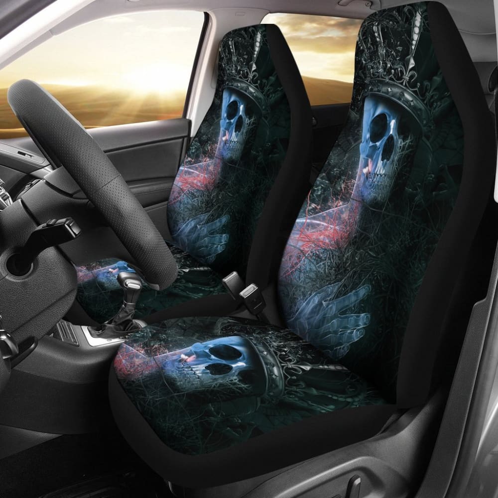 2 Pcs Gothic Horror Grim Reaper Skull Car Seat Covers - Halloween Decor for Vehicles, Motorcycle, Office Chair - Spooky Themed Accessories