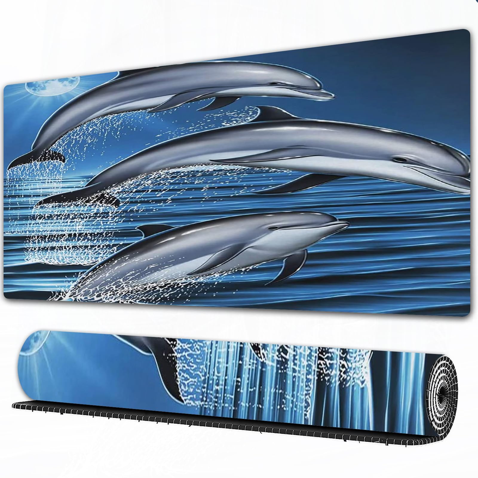 XXL Gaming Mouse Pad - Non-Slip Water-Repellent Dolphin Ocean Design Large Desk Mat for PC Gaming Accessories | Perfect for Esports, Office Work & Home Computer Setup