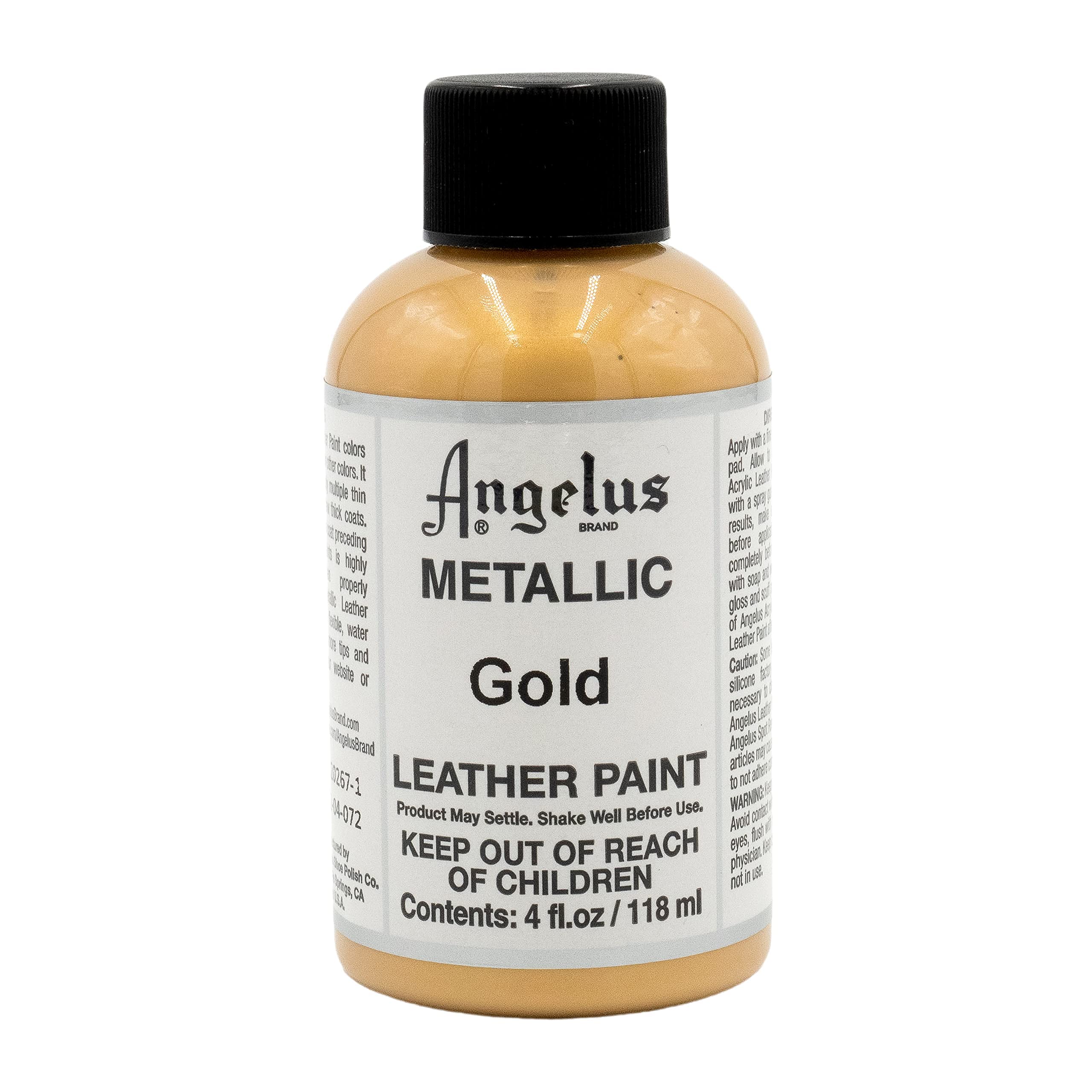 Angelus Acrylic Paint 4 Oz (118ml) - Metallic Gold Leather & Shoe Paint for Sneakers, Bags, DIY Crafts - High Quality, Fast Drying, Waterproof Finish for Customization & Repair