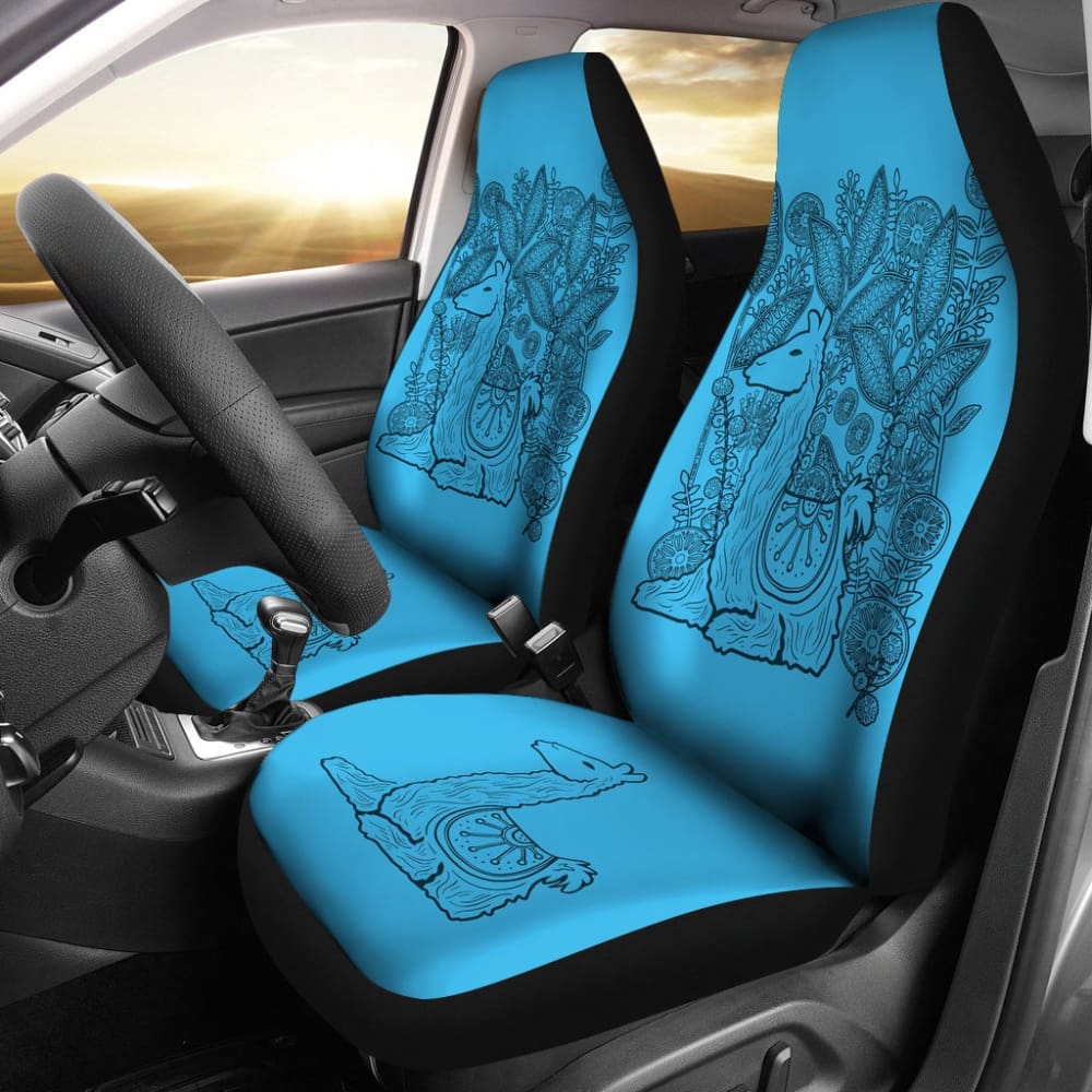 Blue Llama Pattern Boho Flower Car Seat Covers - Waterproof & Non-Slip Universal Fit for SUV/Truck/Sedan - Perfect for Road Trips, Commuting & Protecting Your Vehicle Interior