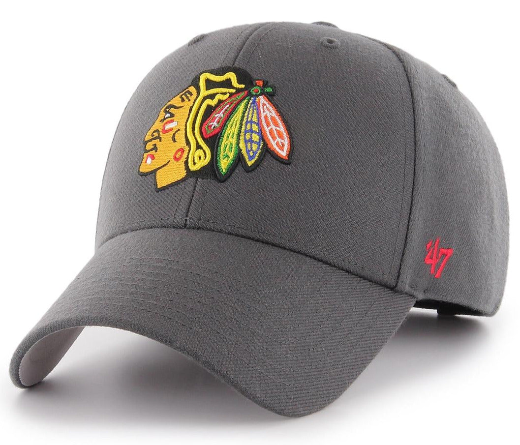 Chicago Blackhawks 47 Brand MVP Charcoal NHL Team Cap - Official Licensed Hockey Hat for Men & Women - Perfect for Games, Tailgating & Everyday Wear