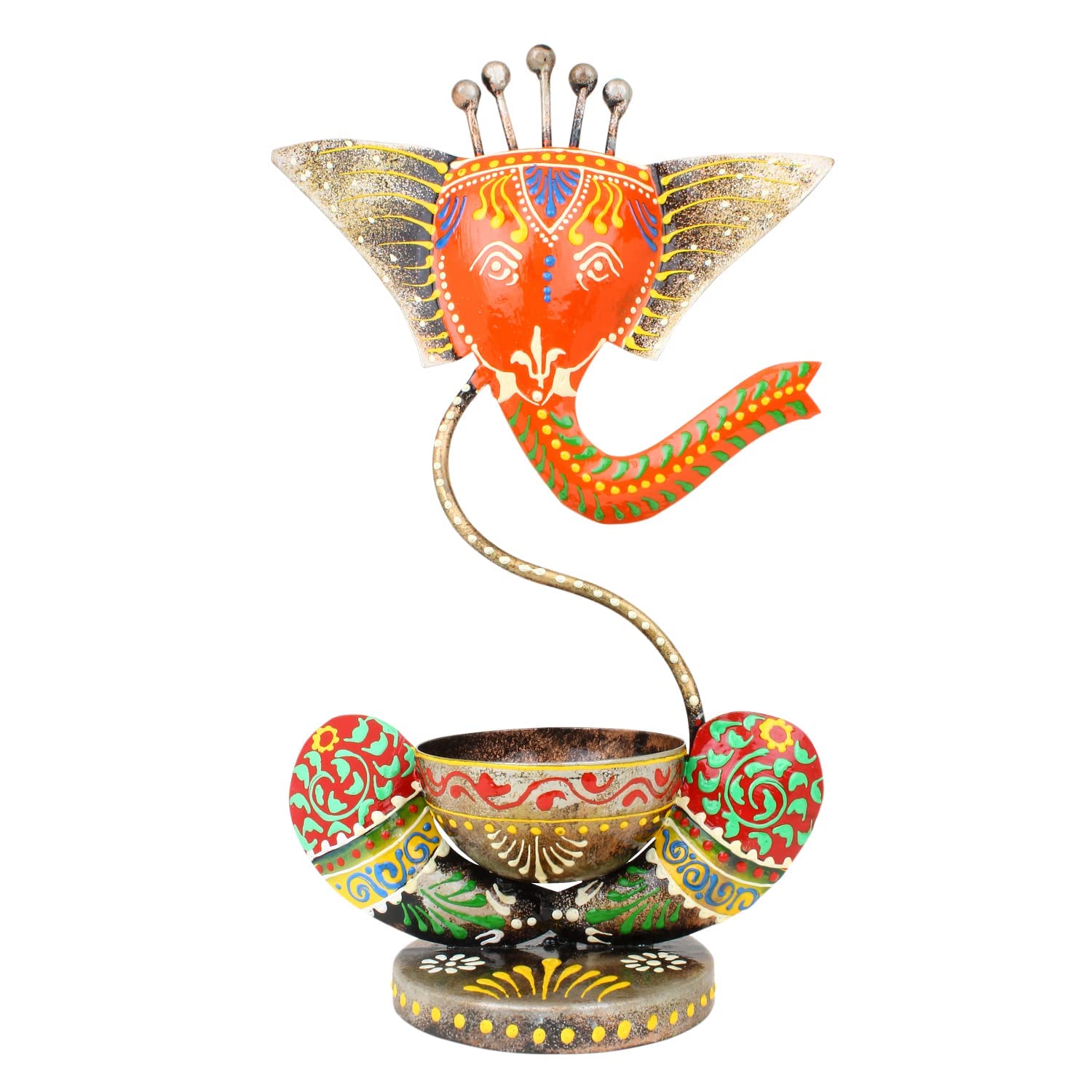 Handcrafted Metal Ganesha Tealight Candle Holder with 4 Wax Tea Lights - Elegant Home Decor for Living Room, Meditation Space & Spiritual Altar - Perfect for Diwali, Yoga Sessions & Creating a Peaceful Ambiance
