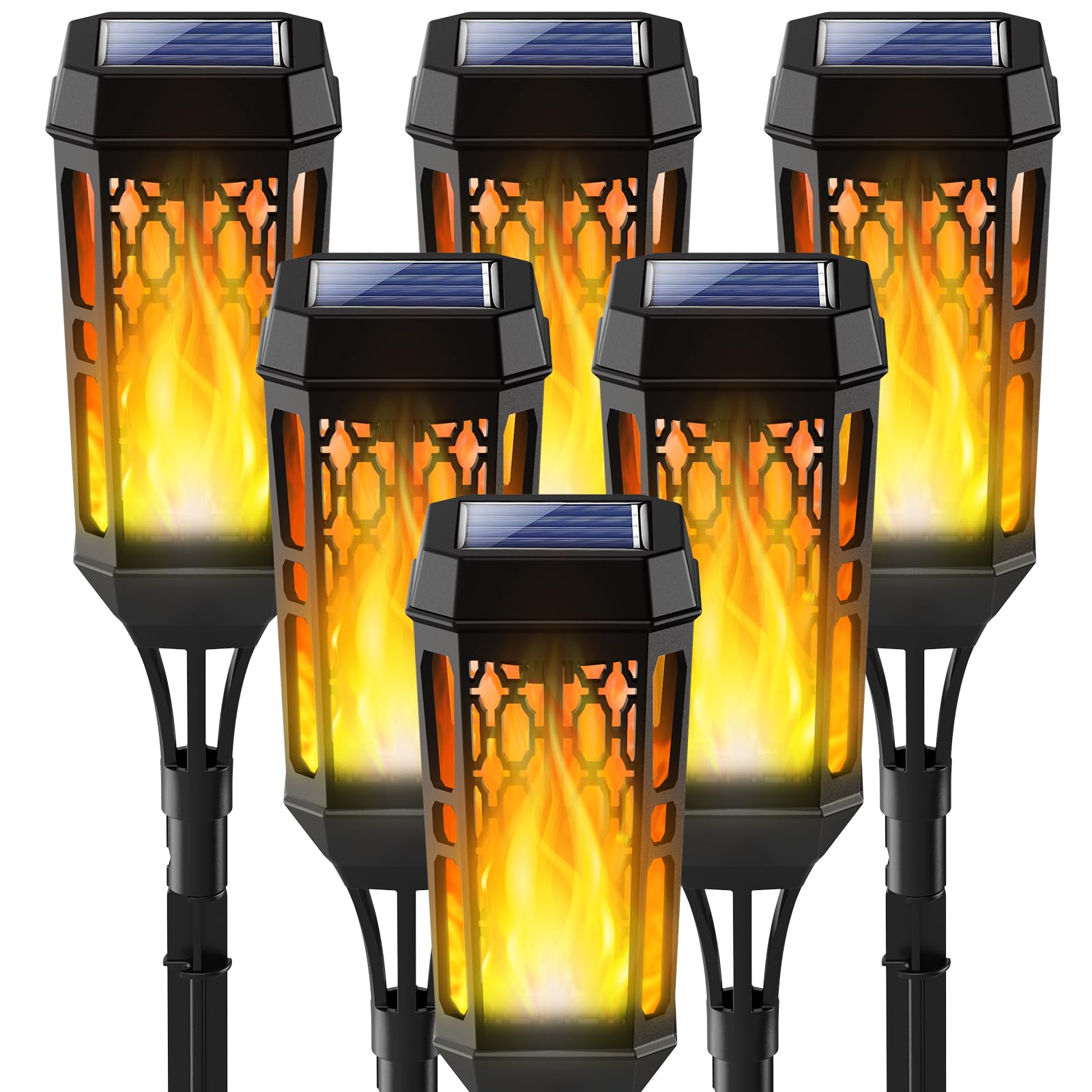 12 Pack LED Solar Torch Flame Lights - IP65 Waterproof Flickering Solar Pathway Lights for Outdoor Garden, Lawn, Patio & Yard Decor - Perfect for Landscape Lighting, Backyard Parties & Pathway Illumination