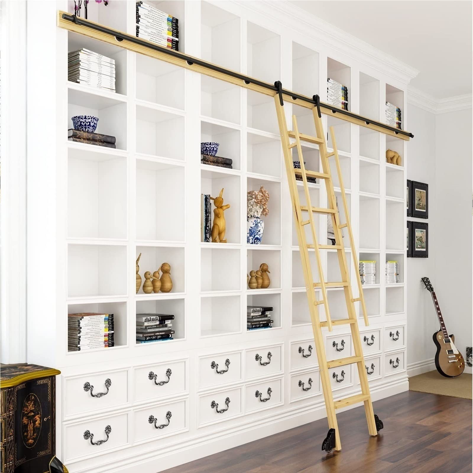 Black Sliding Barn Door Hardware Kit with Pulley - Heavy Duty Ladder Hanging Rail for Loft, Step Ladders & Shelves - Easy Installation DIY Home Decor (Perfect for Farmhouse, Rustic & Industrial Style Rooms)