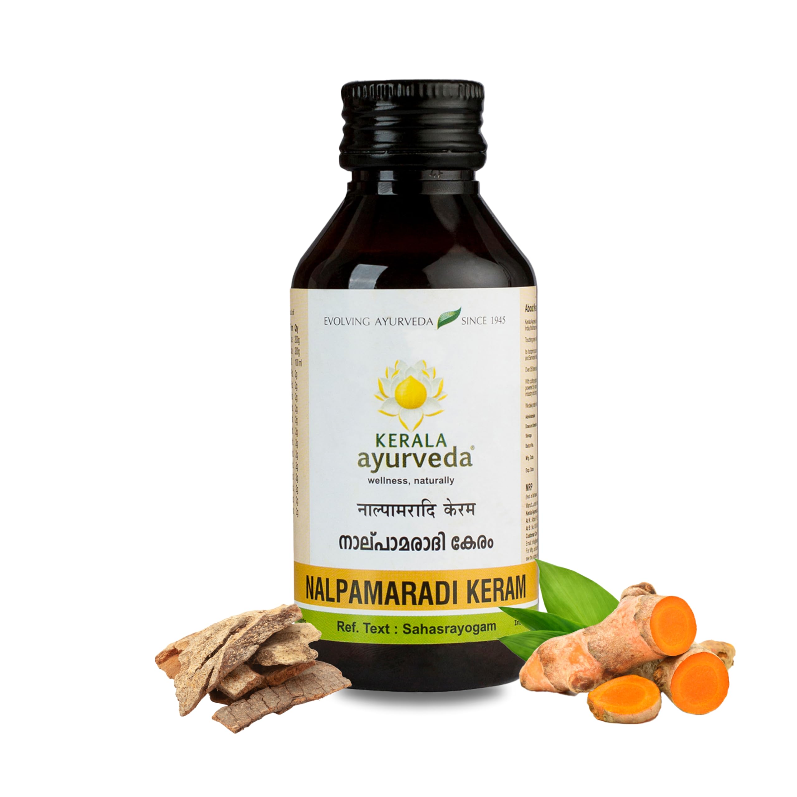 Kerala Ayurveda Nalpamaradi Keram 100ml - Natural Face & Body Oil for All Skin Types | Detan Oil to Remove Tan & Dark Spots | Skin Healing Treatment with Nalpamara, Haridra, Usira, Amla, Manjistha & Raktachandana | Coconut Oil Base | Perfect for Daily Skincare Routine & Sun Damage Repair
