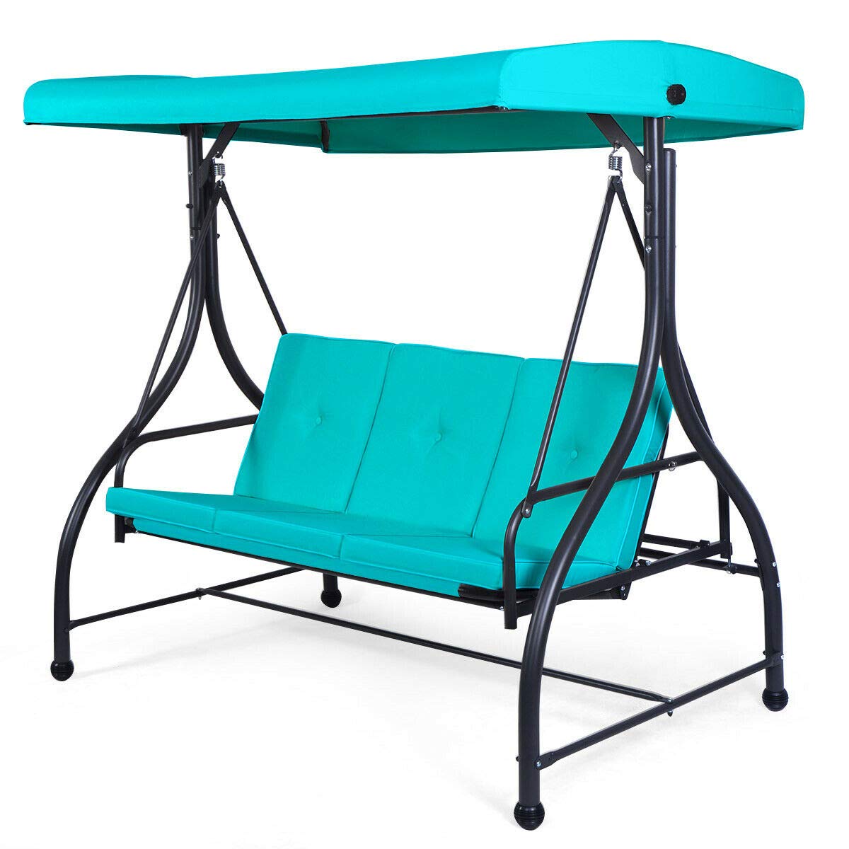 3-Seat Convertible Outdoor Swing Bench with Adjustable Sunshade Canopy & Removable Cushions - Sturdy Steel Frame - Perfect for Poolside, Patio, Deck, Balcony, Garden & Backyard Relaxation