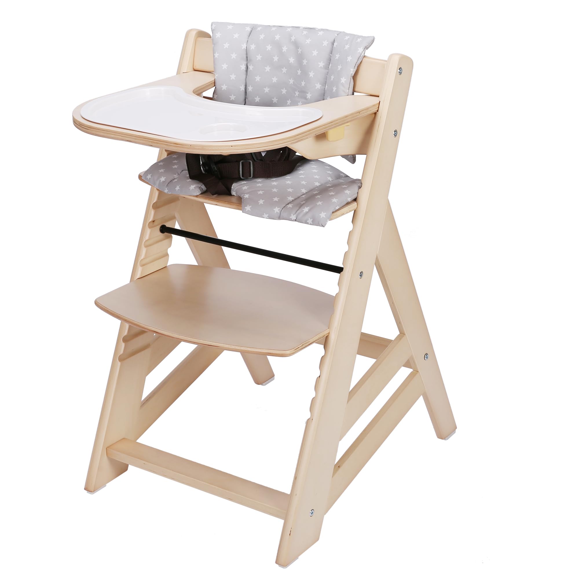 Convertible Wooden High Chair for Babies & Toddlers - Adjustable 3-in-1 Feeding Chair with Removable Tray, Easy to Clean | Natural Finish | Suitable for 6 Months+ | Perfect for Dining, Weaning & Playtime