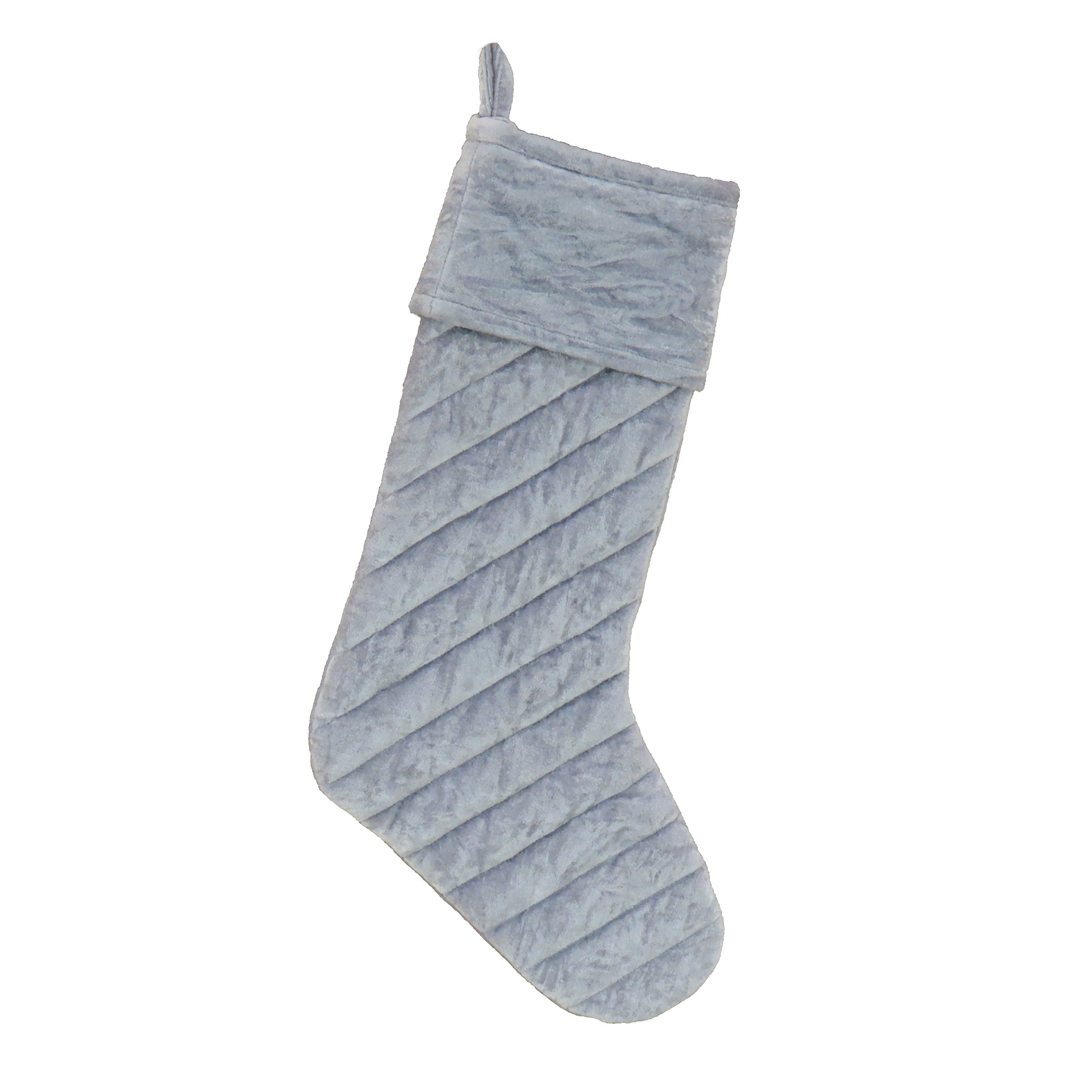 19-inch HGTV Home Collection Quilted Velvet Christmas Stocking in Silver - Perfect for Holiday Decor, Fireplace Mantel & Festive Gift Giving