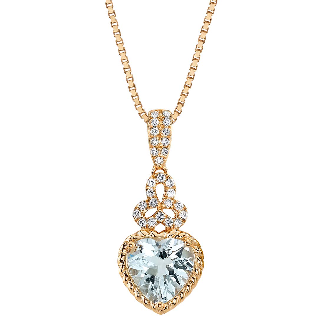 14K Rose Gold Heart Pendant Necklace with Genuine Aquamarine & Lab-Grown Diamonds (2.20ct) - March Birthstone Jewelry, Elegant Trinity Design - Perfect for Anniversaries, Valentine's Day & Special Occasions - Includes Gift Box