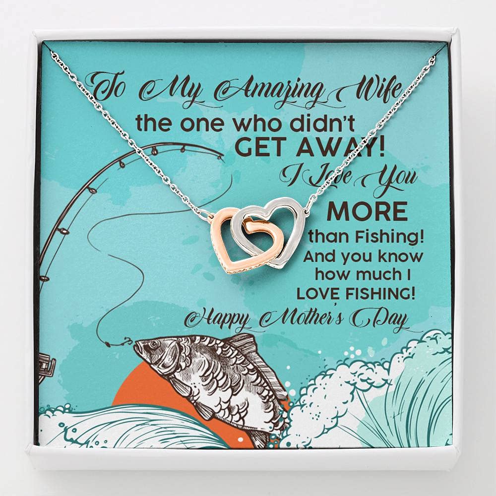 To My Amazing Wife I Love You More Than Fishing Interlocking Hearts Pendant Necklace - Sterling Silver Romantic Jewelry Gift with Message Card & Luxury Gift Box - Perfect for Anniversary, Valentine's Day & Special Occasions