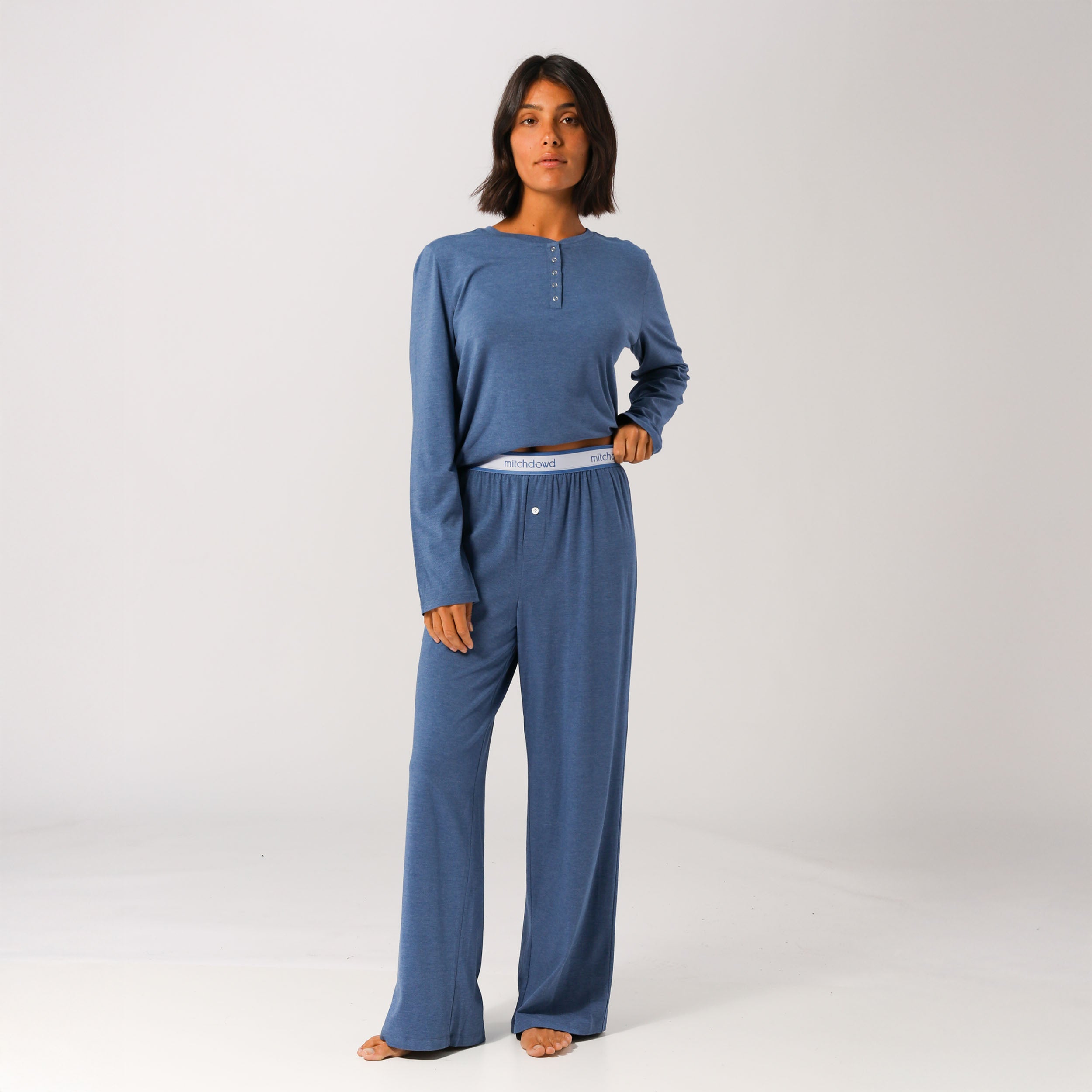 Women's Soft Bamboo Knit Sleep Pants - Breathable Lounge Pajama Bottoms for Women, Blue Marle Color - Perfect for Relaxing at Home, Yoga & Comfortable Nightwear