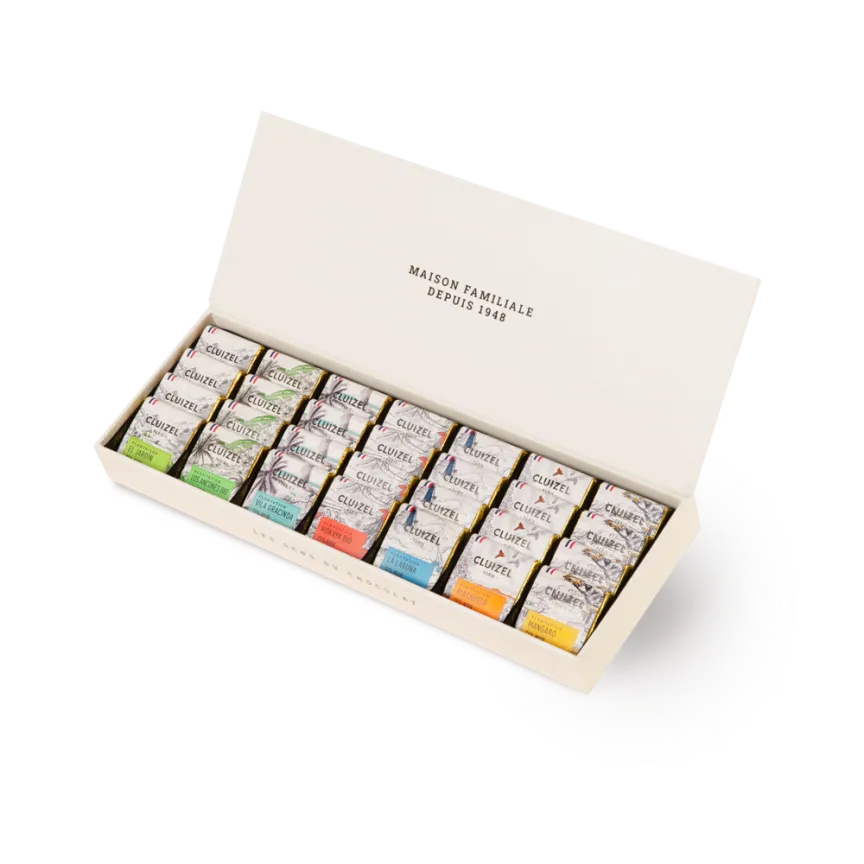 Michel Cluizel Single Estate Dark Chocolate Tasting Box - 28 Premium Chocolate Pieces - Gourmet Gift for Chocolate Lovers - Perfect for Holidays, Parties & Special Occasions