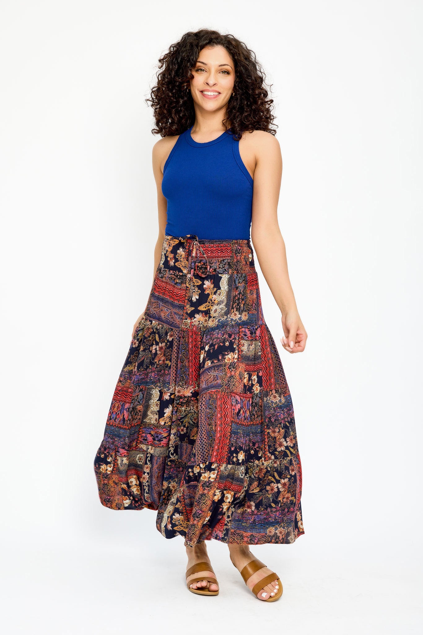 Bohemian Patchwork Gauze Tiered Maxi Skirt for Women - Flowy Summer Beach Skirt with Elastic Waist | Perfect for Festivals, Vacations & Boho Chic Outfits
