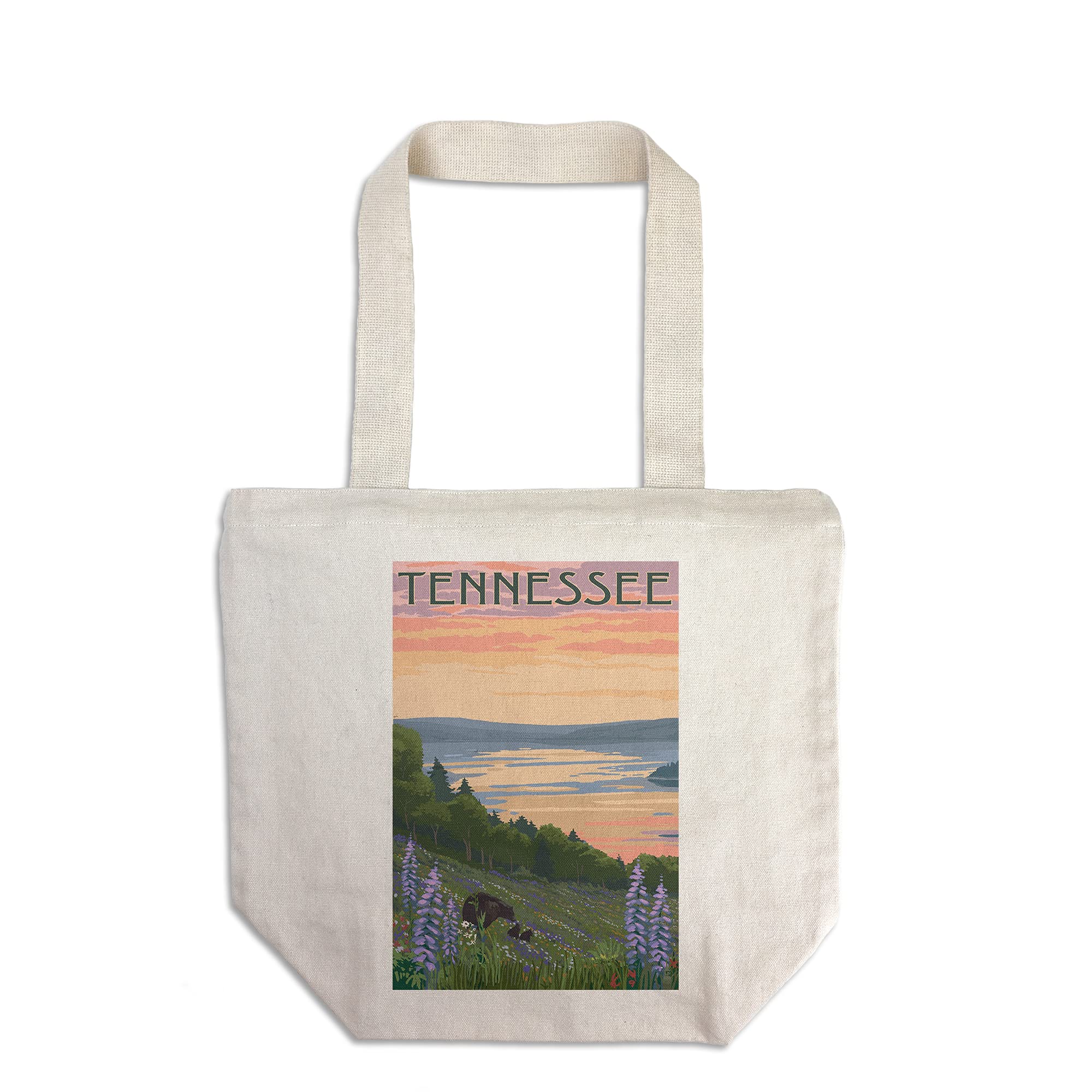Lantern Press Tennessee Lake and Bear Family - 100% Cotton Canvas Reusable Tote Bag for Shopping, Beach, Picnics & Daily Use