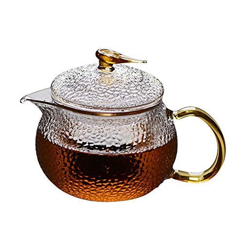 JHSHENGSHI 550ml Hammered Glass Teapot - High Temperature Resistant Thick Glass Water Jar with Filter, Green Tea Pot for Home & Office | Perfect for Brewing Loose Leaf Tea, Herbal Infusions & Displaying Flowers