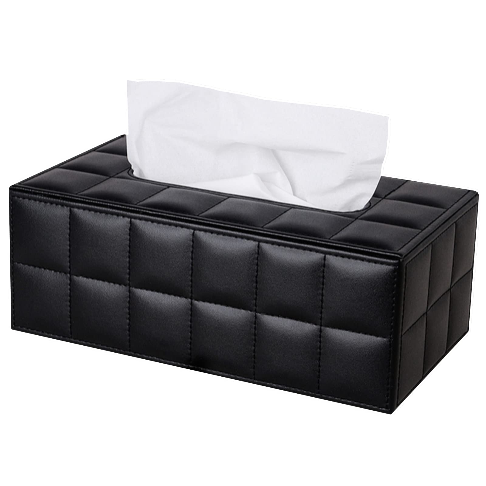 Premium PU Leather Tissue Box Cover - Elegant Black Checkered Design for Home, Office & Car | Magnetic Bottom Rectangular Napkin Holder & Paper Dispenser | Perfect Desk Organizer, Gift Idea & Interior Decor Accessory