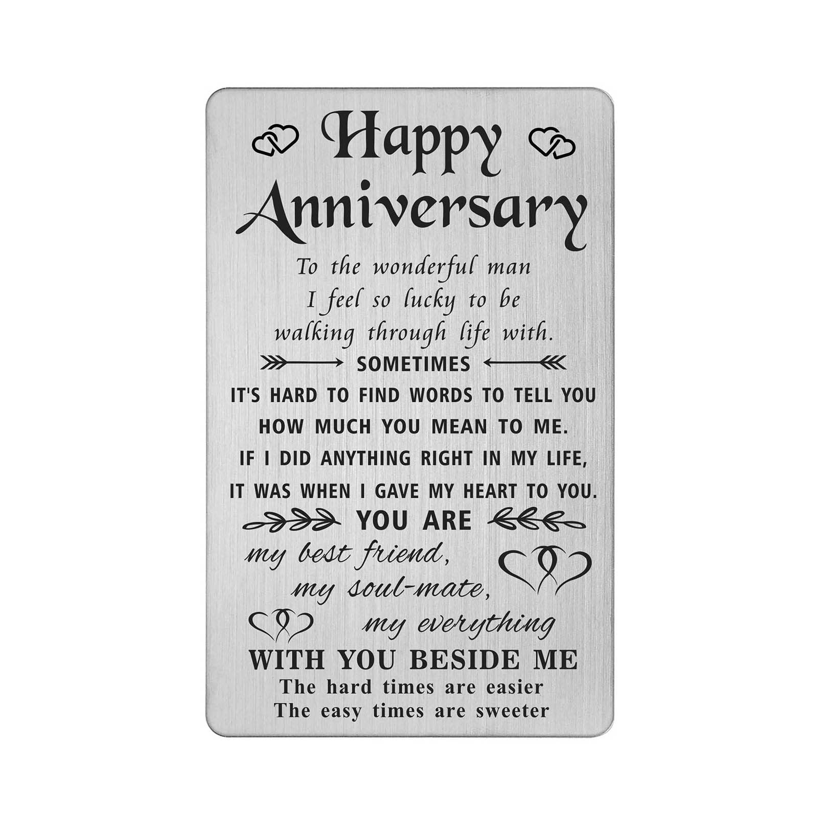 Romantic Happy Anniversary Card & Engraved Metal Wallet Insert Gift for Husband - Wedding Anniversary Greeting Card for Men - Cute Couple Present Idea - Perfect for Anniversaries, Valentine's Day & Special Occasions
