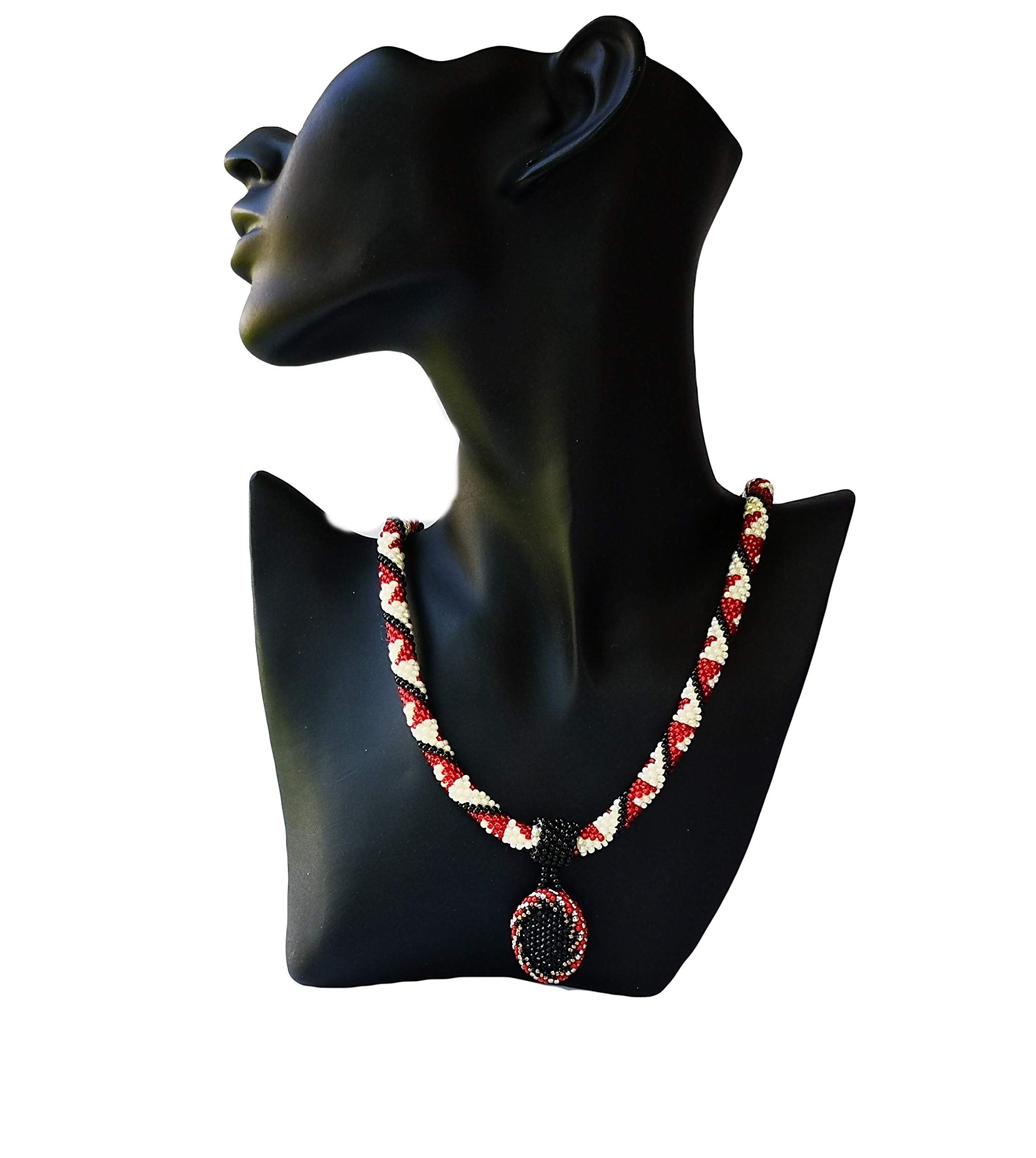 Elegant Black and Red Handmade Crochet Necklace for Women - Perfect for Boho, Casual, and Party Outfits