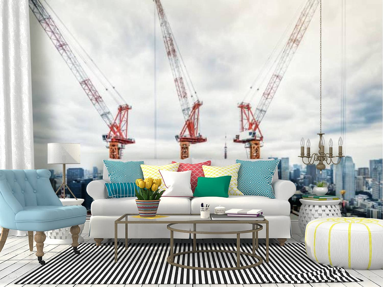 RECETHROWS Peel and Stick Wallpaper - Tokyo Construction Site Mural - Self-Adhesive Removable Vinyl Wall Sticker for Home Decor (36