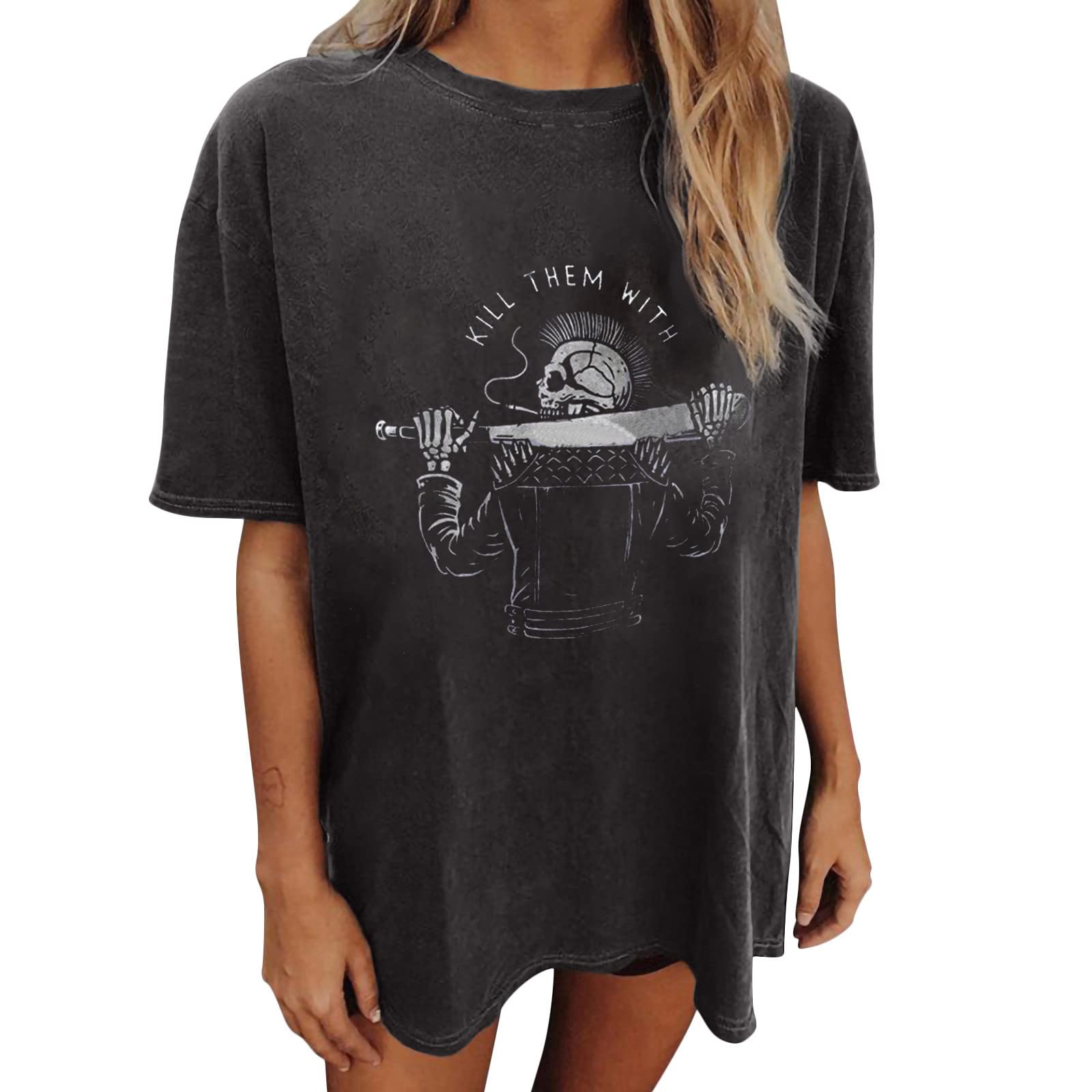 Gothic Oversized T-Shirts for Women - Loose Fit Short Sleeve Grunge Tops - Casual Streetwear for Teens & Girls - Perfect for Concerts, Festivals and Everyday Wear