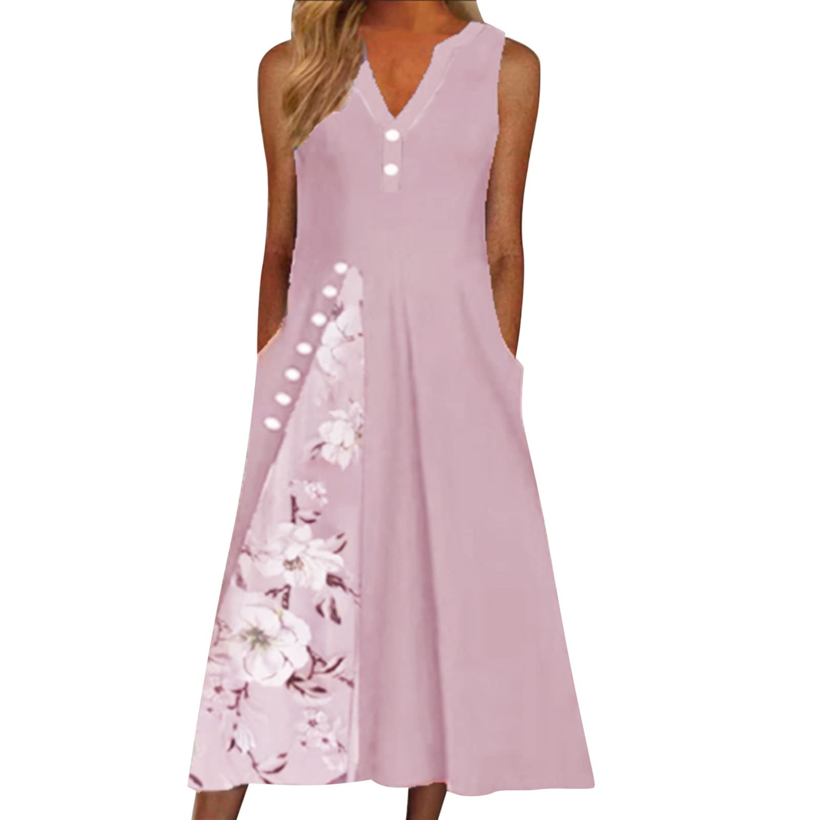 HOSIGCO Women's Summer Casual Midi Dress - Smocked Crewneck, Flutter Short Sleeve, Boho Tiered Maxi Dress for Beach, Vacation & Everyday Wear