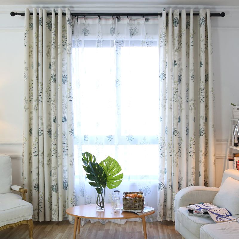 Alayna White Linen Light Filtering Floral Custom Curtains - Elegant Window Treatment for Living Room & Bedroom