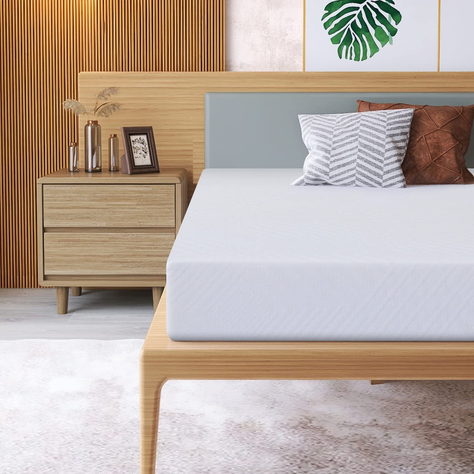 Opoiar 8 Inch King Size Green Tea Memory Foam Mattress - Medium Firm Gel Infused with White Cover, CertiPUR-US Certified, Made in USA | Bed in a Box for Back Pain Relief & Pressure Relief, Perfect for Master Bedroom, Guest Room & Dorm