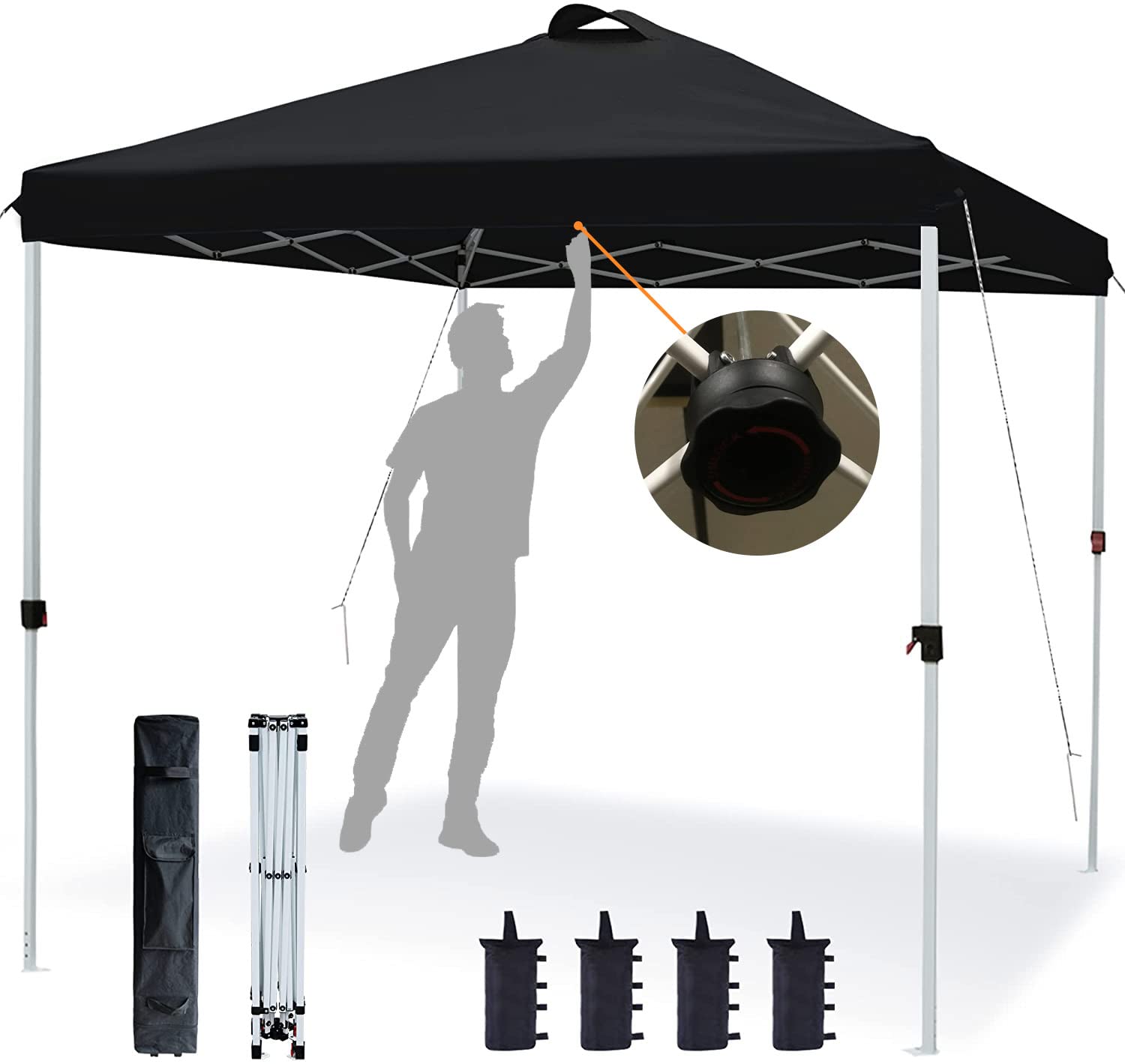 AsterOutdoor 10'x10' Pop Up Canopy Tent with Adjustable Leg Heights - Portable Wheeled Carry Bag, Sandbags, Stakes & Ropes Included - Perfect for Outdoor Events, Camping, Beach Parties, and Backyard BBQs (Black)
