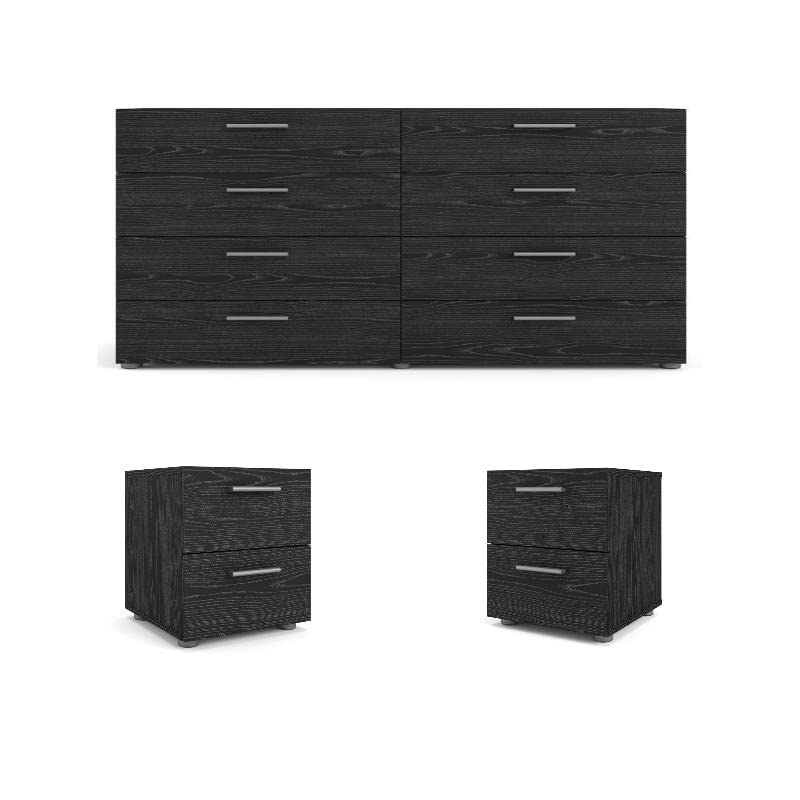 Home Square 3-Piece Bedroom Set - Black Woodgrain Dresser & Nightstands | Complete Bedroom Furniture for Modern Homes & Apartments
