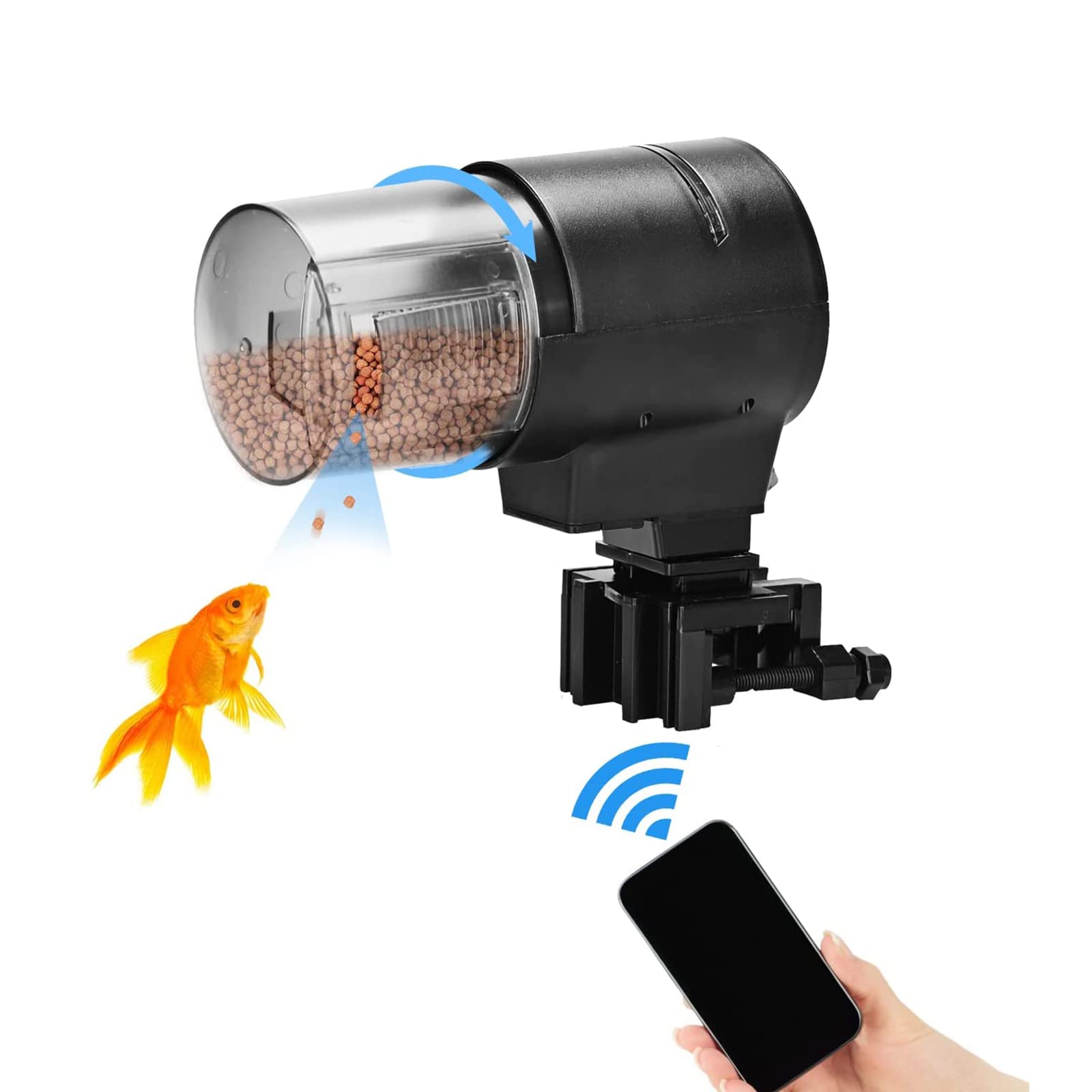 Smart WiFi Fish Feeder with App Control - 210ML Automatic Aquarium Food Dispenser for Fish & Turtle Tanks - USB Charger & Timer - Perfect for Vacation & Daily Feeding