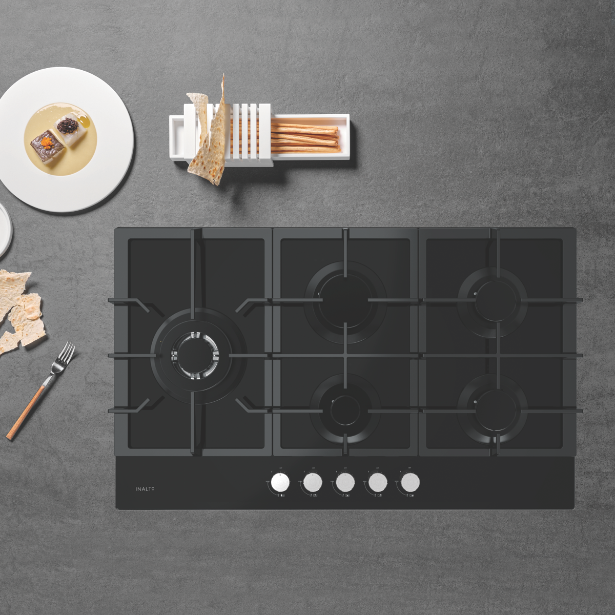 InAlto 90cm Gas on Glass Cooktop with High-Power Wok Burner - ICGG905W - Perfect for Asian Cooking, Stir-Frying & Professional Home Kitchens