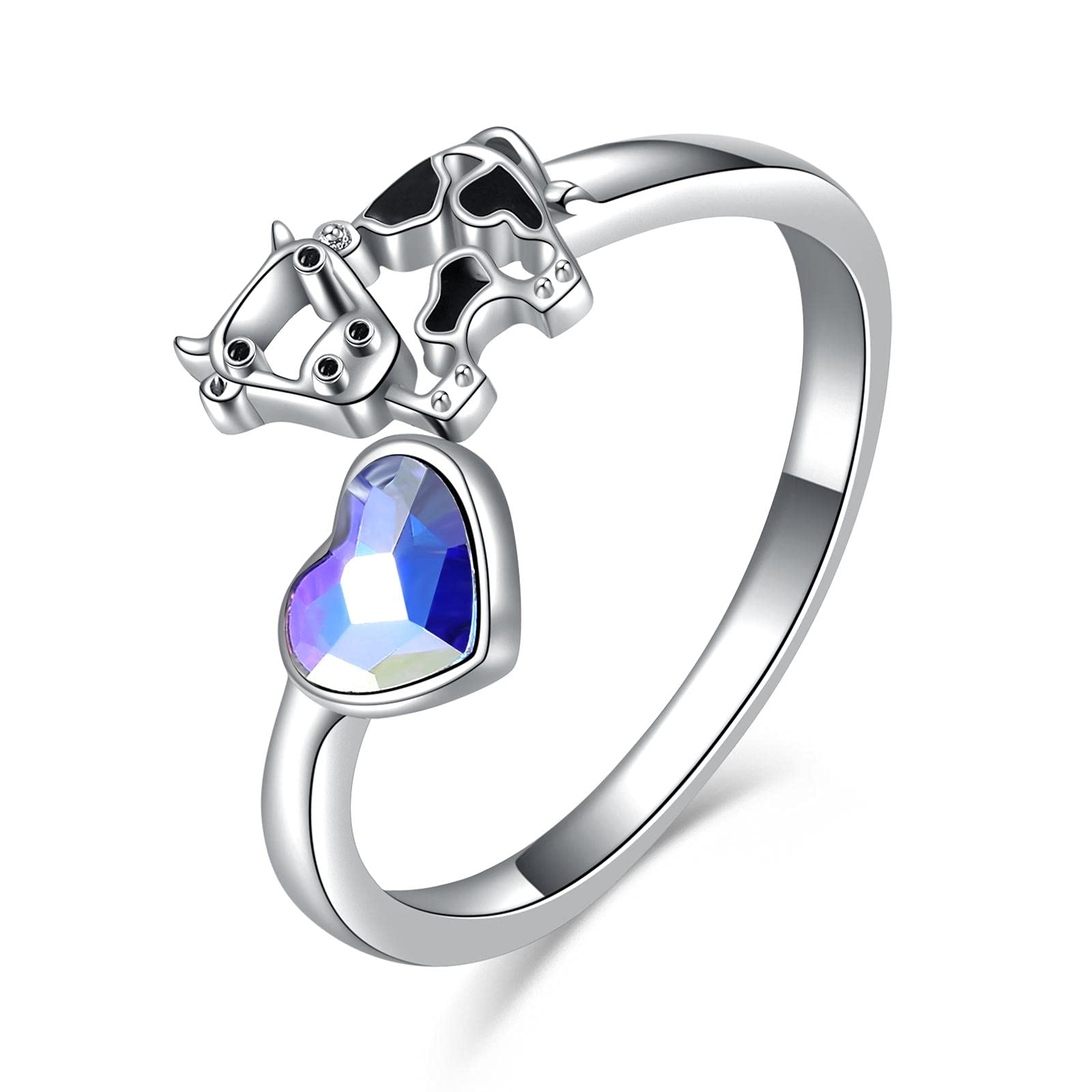 WINNICACA Sterling Silver Cow & Butterfly Ring for Women - Elegant Jewelry Gift for Mother's Day, Graduation, Birthday (Teens, Girls, Mom, Daughter, Sister, Wife, Best Friend) - Perfect for Everyday Wear, Special Occasions & Gift Giving