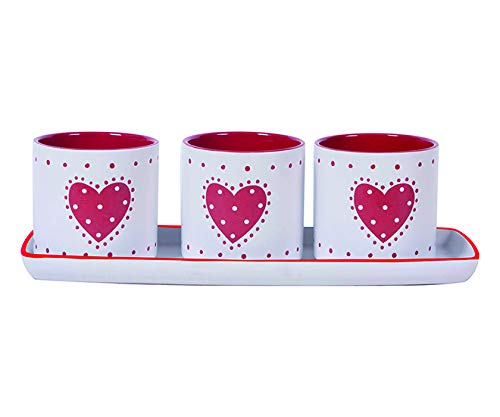 Blue Sky Ceramic Red Country Heart Planters - Decorative Flower Pots for Home, Garden & Patio - Perfect for Succulents, Herbs & Small Plants